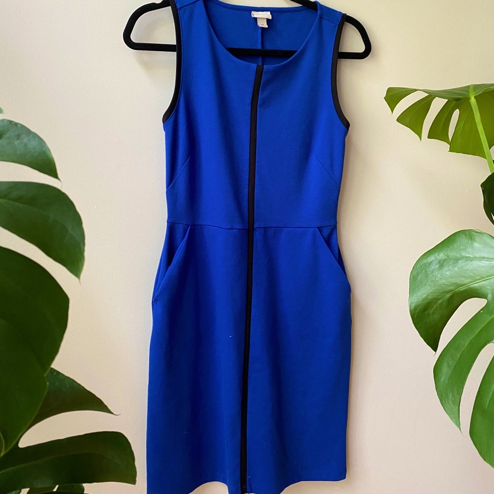 Blue High Neck Sleeveless Zip Up Dress with Pockets